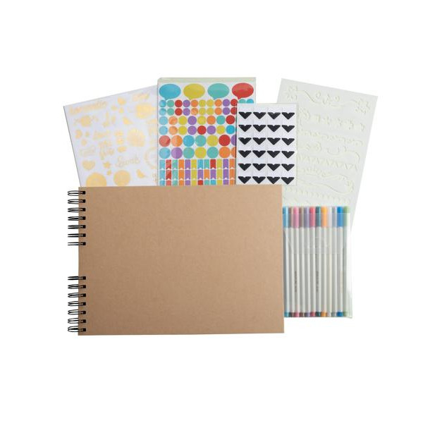 Album de scrapbooking - 32x22cm - Beige - Inclus stickers, feutres, pochoirs, coins photos - Exacompta