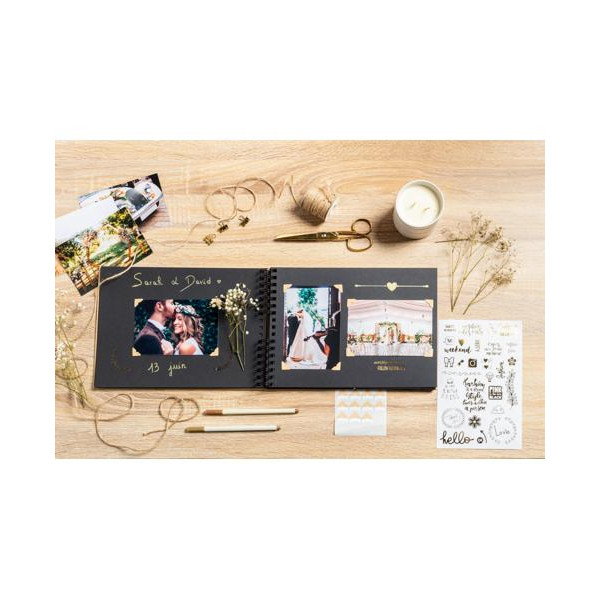 Album de scrapbooking - 32x22cm - Beige - Inclus stickers, feutres, pochoirs, coins photos - Exacompta