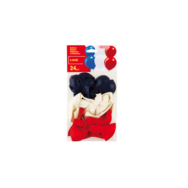 Ballons - A gonfler - Bleu, blanc, rouge - Sachet de 24 - Supporteur - Fête