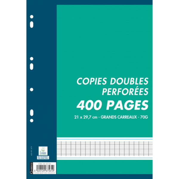 photo-Feuilles doubles - Grands carreaux - Perforées - A4 - Paquet de 400 - Oxford