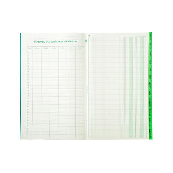 Registre - Piqûre - Echéancier - 12 ongles - 32x19,5cm - 80pages - Exacompta - 7660E