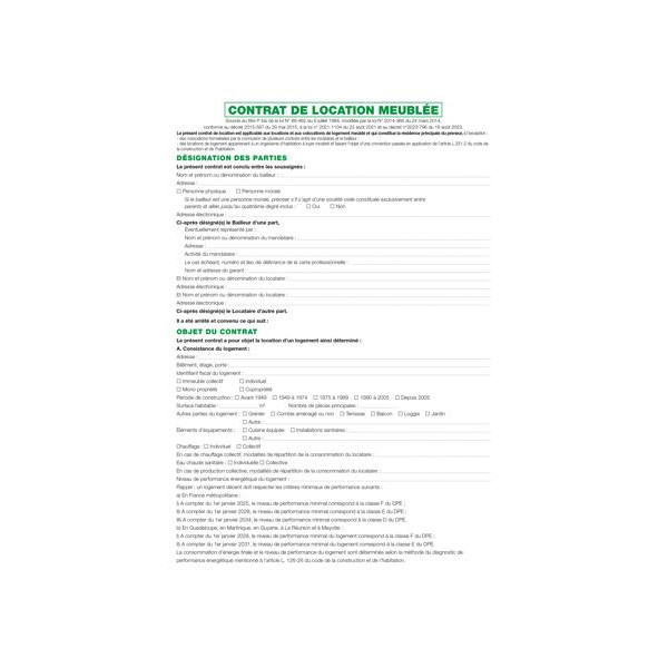 Contrat de location - Habitation meublée - Conforme loi CLIMAT - Kit complet