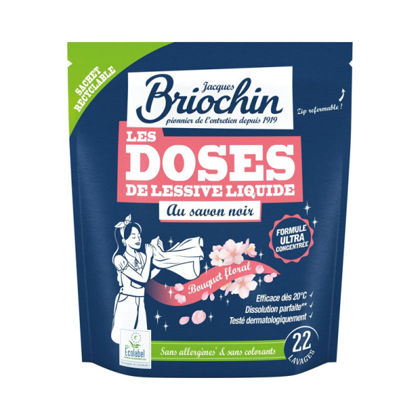 photo-Lessive liquide - Bouquet floral - Savon noir - Sachet de 22 doses - Briochin