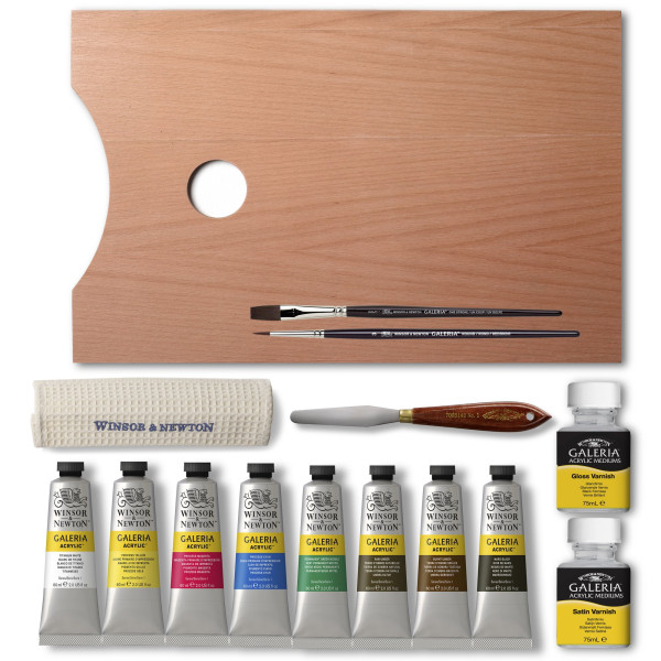 Peinture acrylique - Coffret bois - 8 tubes 60ml + accessoires - Winsor et Newton