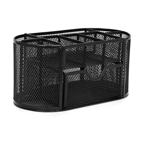 Organiseur de bureau - 9 compartiments - Métal - Noir - Pour le bureau