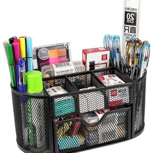 Organiseur de bureau - 9 compartiments - Métal - Noir - Pour le bureau