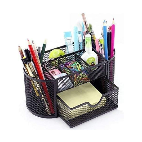 Organiseur de bureau - 9 compartiments - Métal - Noir - Pour le bureau