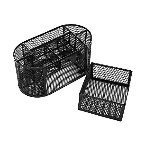 Organiseur de bureau - 9 compartiments - Métal - Noir - Pour le bureau