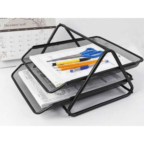 Corbeille à courrier - Range documents - 2 niveaux - Pour le bureau - Métal - Noir