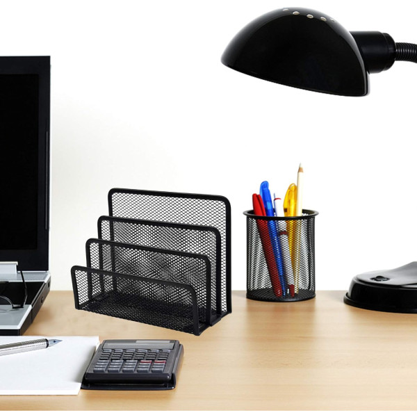 Trieur de courrier - Porte-lettres - 4 compartiments - Métal - Noir - Pour le bureau