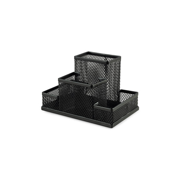 photo-Organiseur de bureau - 4 compartiments - Métal - Noir - Pour le bureau