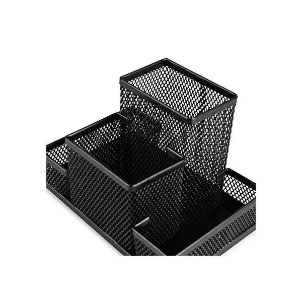 Organiseur de bureau - 4 compartiments - Métal - Noir - Pour le bureau