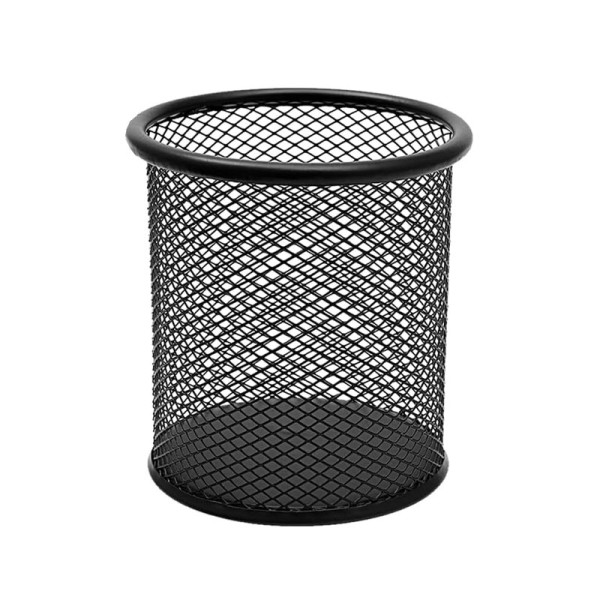 photo-Pot à crayons - Rond - Métal - Noir - Pour le bureau et la maison - 8,5x10cm