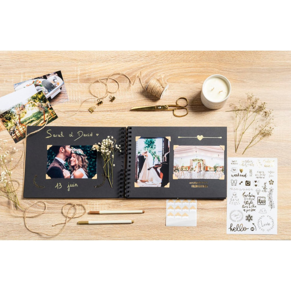 Album de scrapbooking - 32x22cm - Noir - Inclus stickers, feutres, pochoirs, coins photos - Exacompta