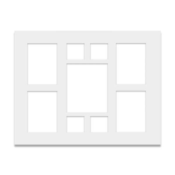 photo-Passe-partout - Blanc - Pêle-mêle - 40x50 - 9 ouvertures - Pour cadre - Encadrement