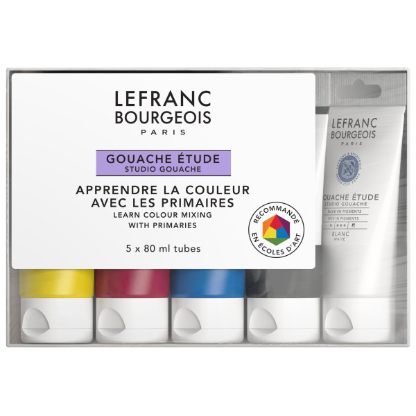 photo-Gouache - Étude et fine - Couleurs primaires - 5 tubes de 80ml - Lefranc Bourgeois
