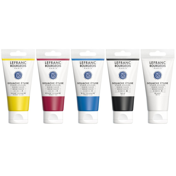 Gouache - Étude et fine - Couleurs primaires - 5 tubes de 80ml - Lefranc Bourgeois