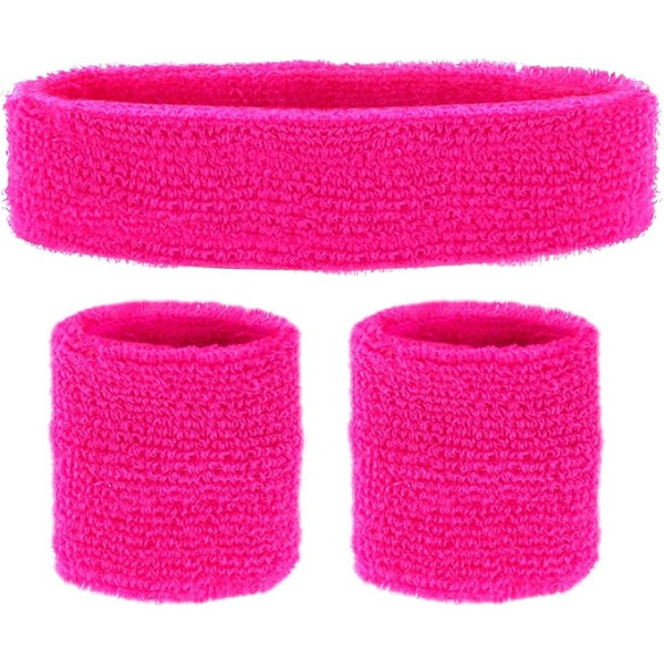 photo-Déguisement - Années 80 - Bandeau + bracelets - Rose fluo - Taille unique