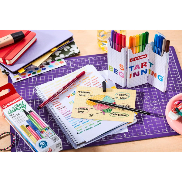 Feutre de dessin STABILO Pen 68 - 18 couleurs - Pointe moyenne - Etui zig-zag