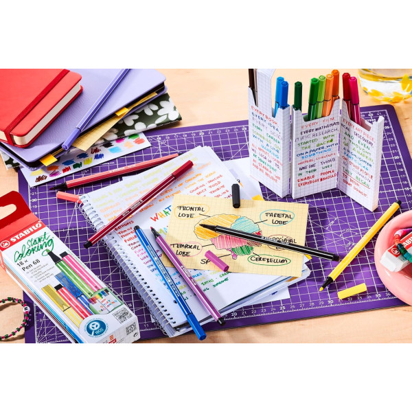 Feutre de dessin STABILO Pen 68 - 18 couleurs - Pointe moyenne - Etui zig-zag