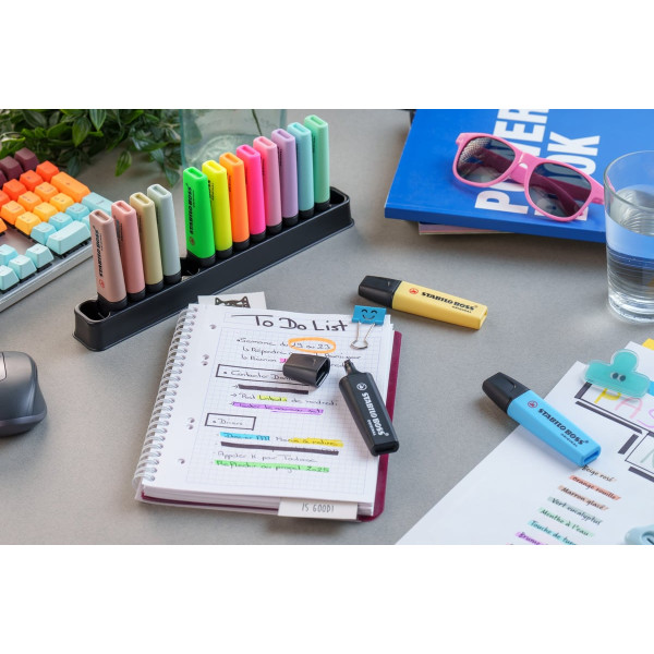 Surligneurs - STABILO BOSS Original - Set de bureau - 15 couleurs - Pointe biseautée large