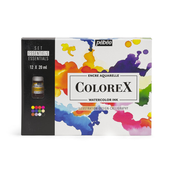 photo-Encre - Aquarelle - Coffret 12 couleurs - Pébéo - Colorex - Essentiels - Pots 20ml