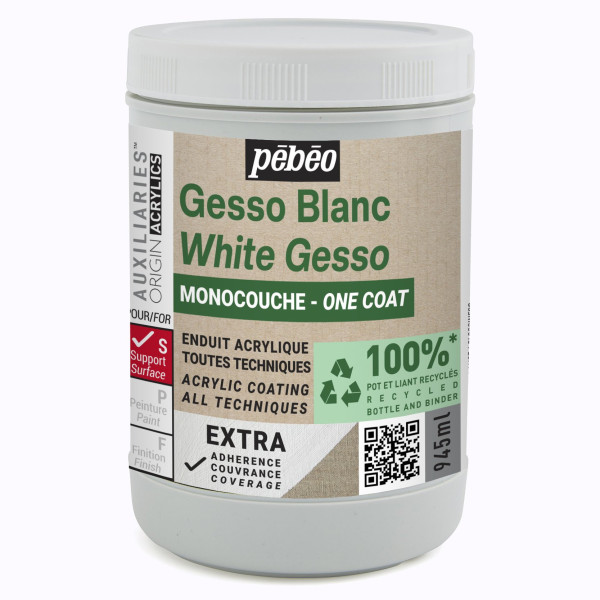 photo-Gesso - Blanc - Enduit acrylique - Acrylique, aquarelle, huile - Monocouche - Pébéo - 945ml