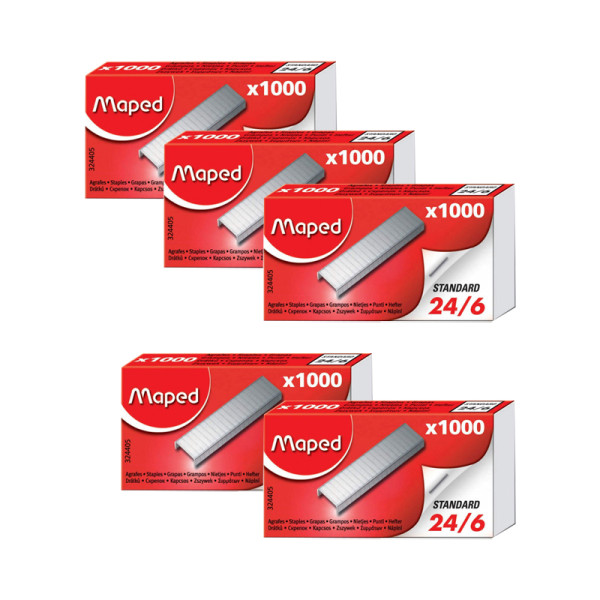 photo-Lot de 5 boîtes d'agrafes - 24/6 - Taille standard - Boîte de 1000 agrafes - Maped