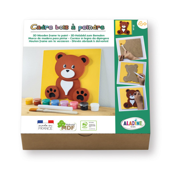 photo-Cadre en bois à décorer - Modèle ourson - Loisirs créatifs - Enfant - Aladine