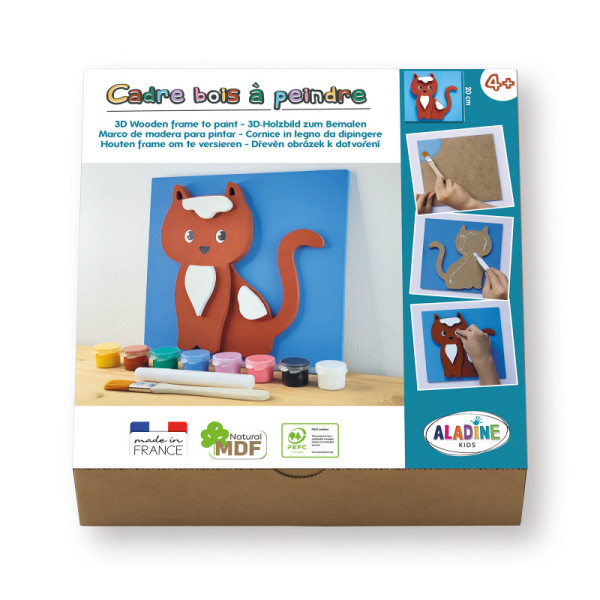 photo-Cadre en bois à décorer - Modèle chat - Loisirs créatifs - Enfant - Aladine