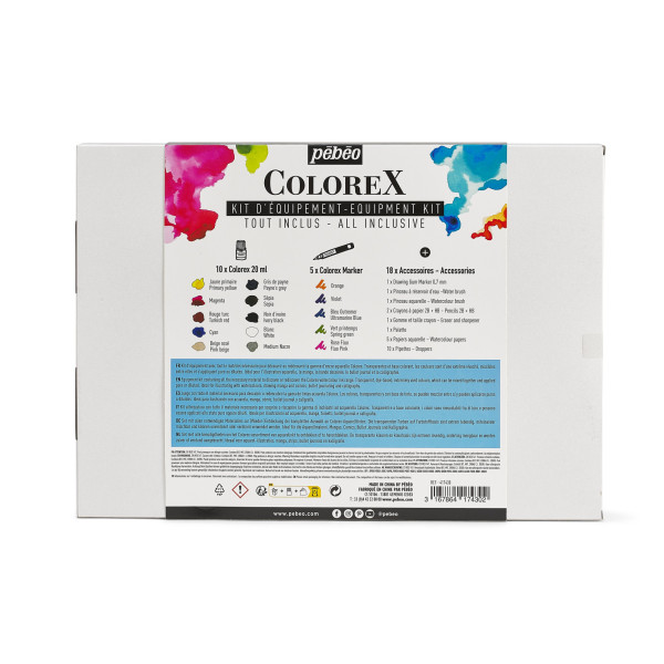 Encre - Aquarelle - Colorex - Pébéo - Coffret 10 couleurs + marqueurs + accessoires