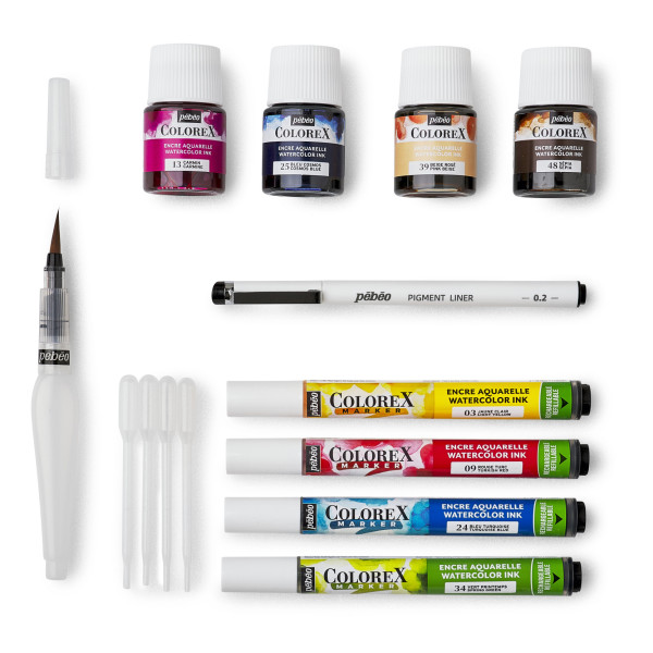 Encre - Aquarelle - Colorex - Pébéo - Coffret Manga - 4 couleurs + marqueurs + accessoires