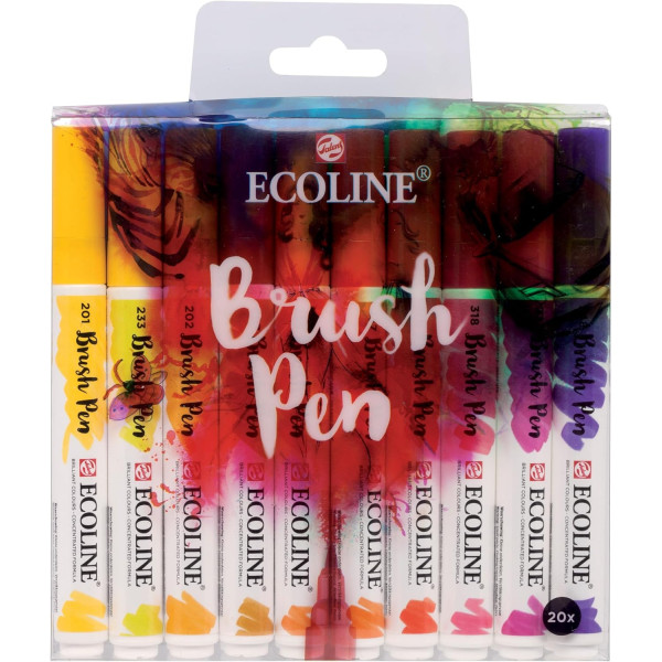 photo-Feutres - Pointe pinceau - 20 couleurs - Aquarellable - Ecoline Brush Pen