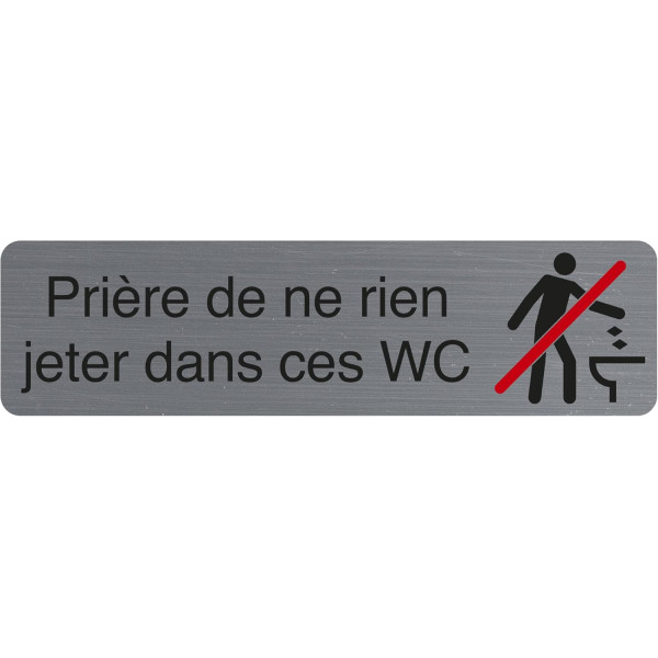 photo-Plaque adhésive - Ne rien jeter dans les WC - Imitation alu - 16,x4,4cm - Signalétique