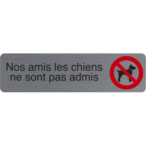 photo-Plaque adhésive - Chiens interdits - Imitation alu - 16,x4,4cm - Signalétique
