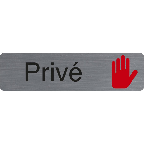 photo-Plaque adhésive - Privé - Avec pictogramme - Imitation alu - 16,x4,4cm - Signalétique