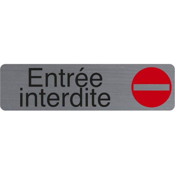 photo-Plaque adhésive - Entrée interdite - Imitation alu - 16,x4,4cm - Signalétique