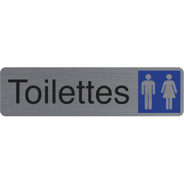 photo-Plaque adhésive - Toilette - Picto homme/femme - Imitation alu - 16,x4,4cm - Signalétique