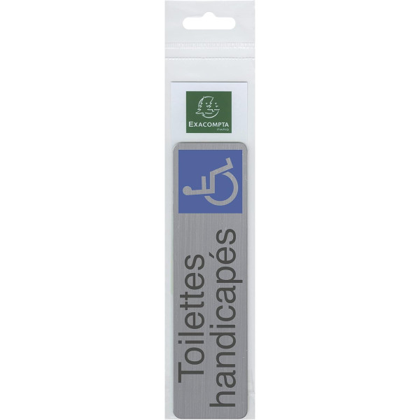 Plaque adhésive - Toilettes handicapés - Imitation alu - 16,5x4,4cm - Signalétique