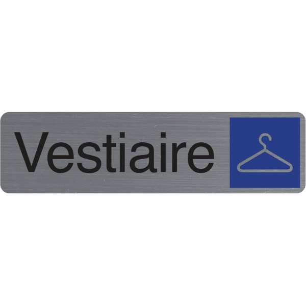 photo-Plaque adhésive - Vestiaire - Avec pictogramme - Imitation alu - 16,x4,4cm - Signalétique