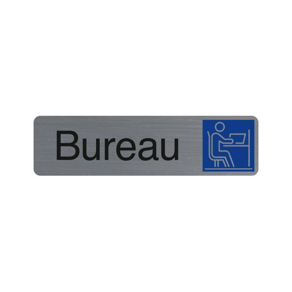 photo-Plaque adhésive - Bureau - Avec pictogramme - Imitation alu - 16,5x4,4cm - Signalétique