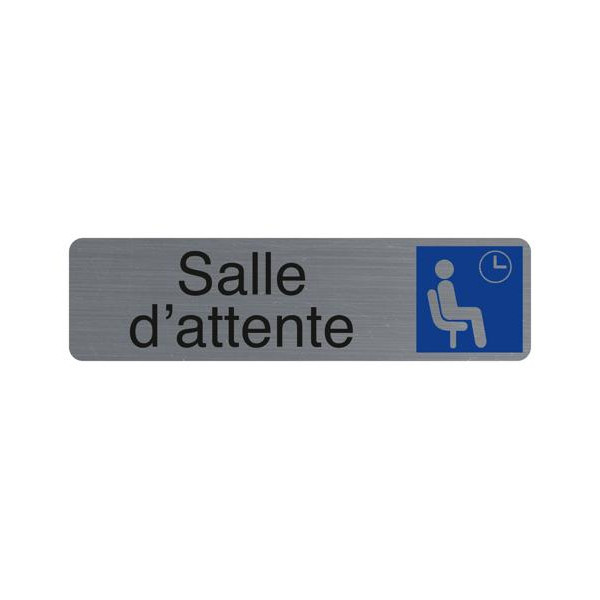 photo-Plaque adhésive - Salle d'attente - Avec pictogramme - Imitation alu - 16,5x4,4cm - Signalétique
