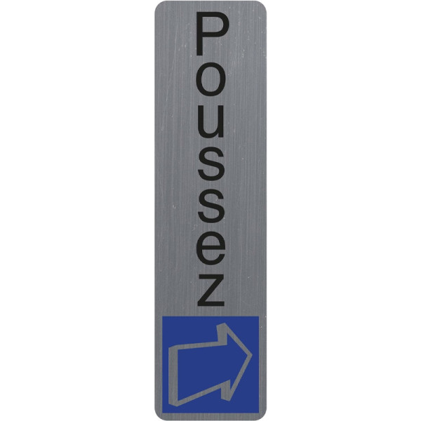 photo-Plaque adhésive - Poussez - Vertical - Imitation alu - 16,5x4,4cm - Signalétique