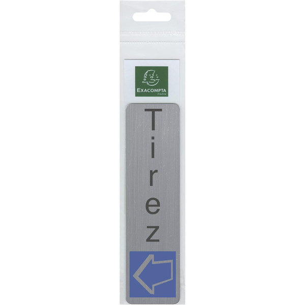 Plaque adhésive - Tirez - Vertical - Imitation alu - 16,5x4,4cm - Signalétique
