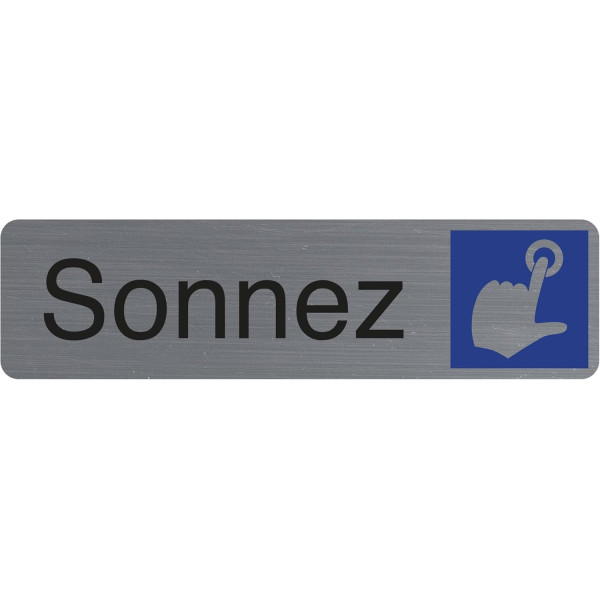 photo-Plaque adhésive - Sonnez - Avec pictogramme - Imitation alu - 16,5x4,4cm - Signalétique