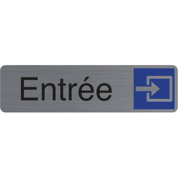 photo-Plaque adhésive - Entrée - Avec pictogramme - Imitation alu - 16,5x4,4cm - Signalétique