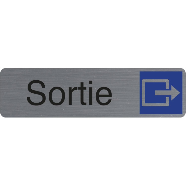 photo-Plaque adhésive - Sortie - Avec pictogramme - Imitation alu - 16,5x4,4cm - Signalétique