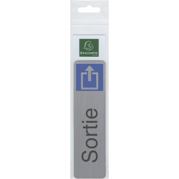 Plaque adhésive - Sortie - Avec pictogramme - Imitation alu - 16,5x4,4cm - Signalétique