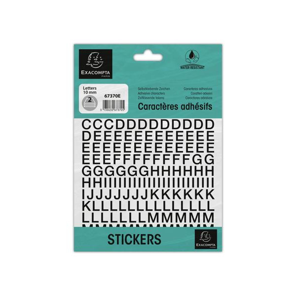 photo-Lettres adhésives - Stickers - Noires - 10mm hauteur - 2 planches - A-Z + caractères spéciaux