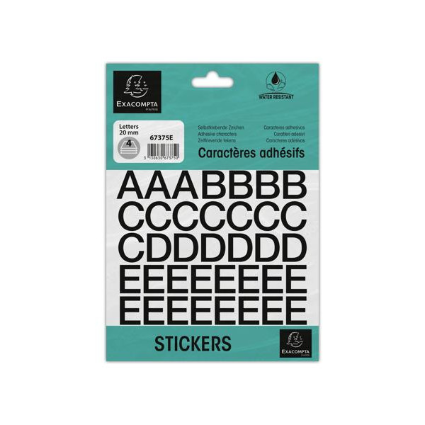 photo-Lettres adhésives - Stickers - Noires - 20mm hauteur - 2 planches - A-Z + caractères spéciaux